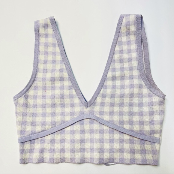ZARA Lavender Gingham Knit Bralette Crop Top – Coquette Balletcore – S - Picture 3 of 7